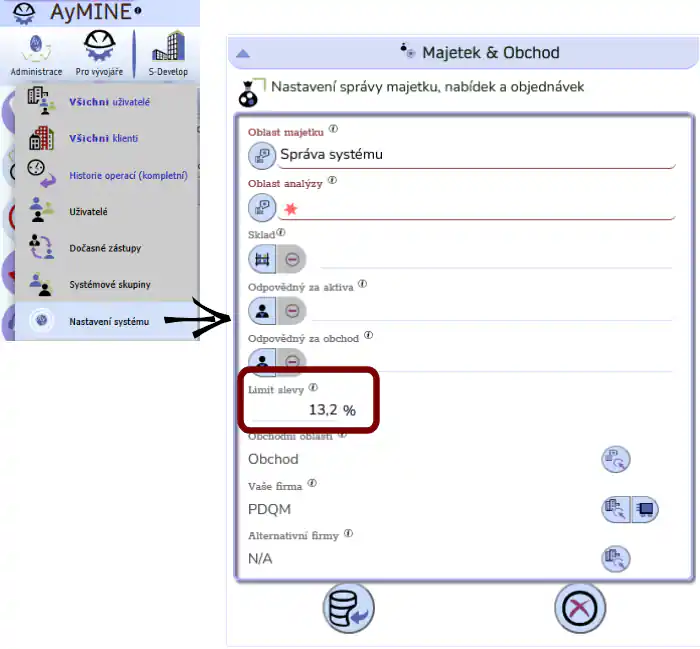 Nastavení globálního limitu pro výši slevy, kterou může nastavit vedoucí obchodník