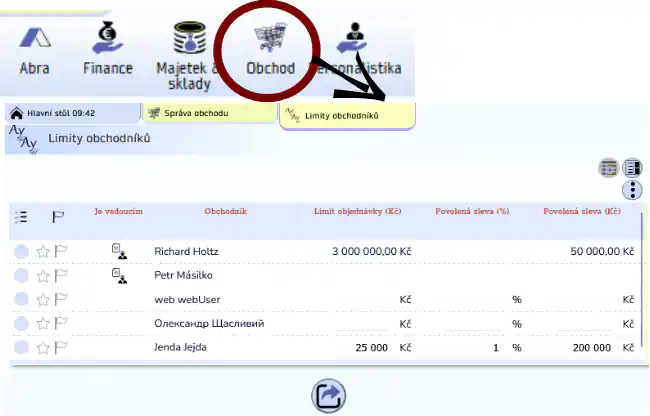 Nastavení limitů pro jednotlivé obchodníky