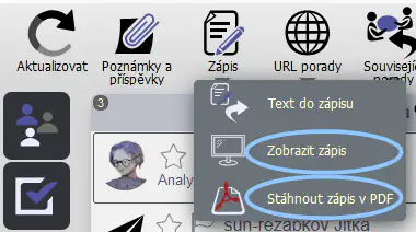Zápis na pracovním stole porady, ukázka obrazvky, screenshot