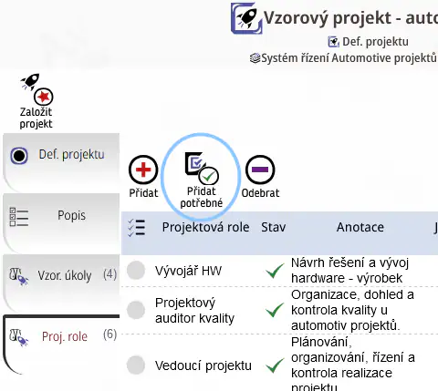 Funkce přidat potřebné