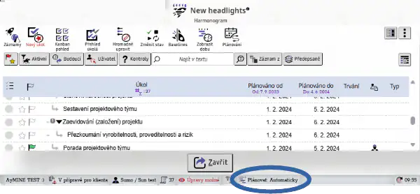 Přepínání mezi automatickým a manuálním plánováním